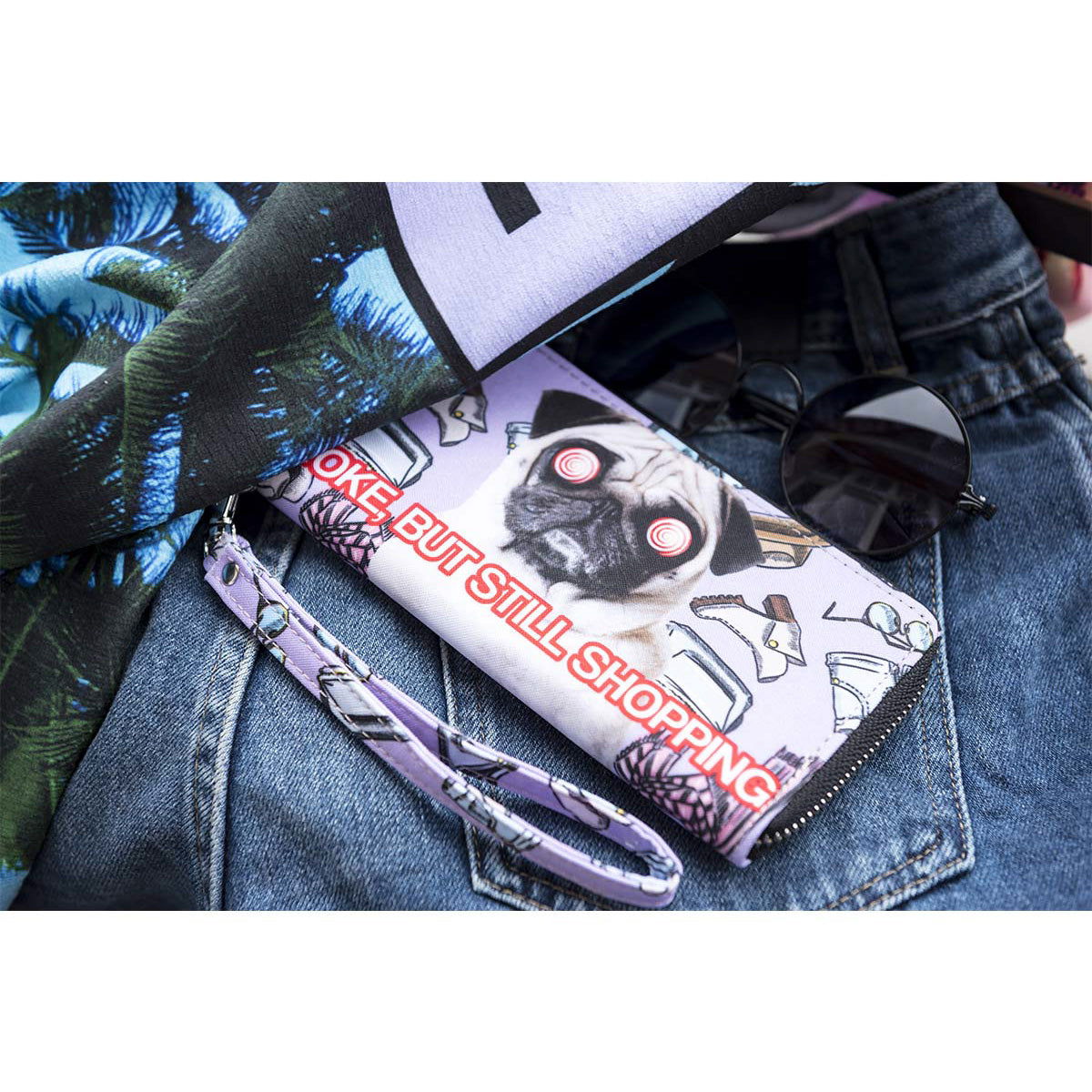 Portfel damski z kolorowym nadrukiem Dog