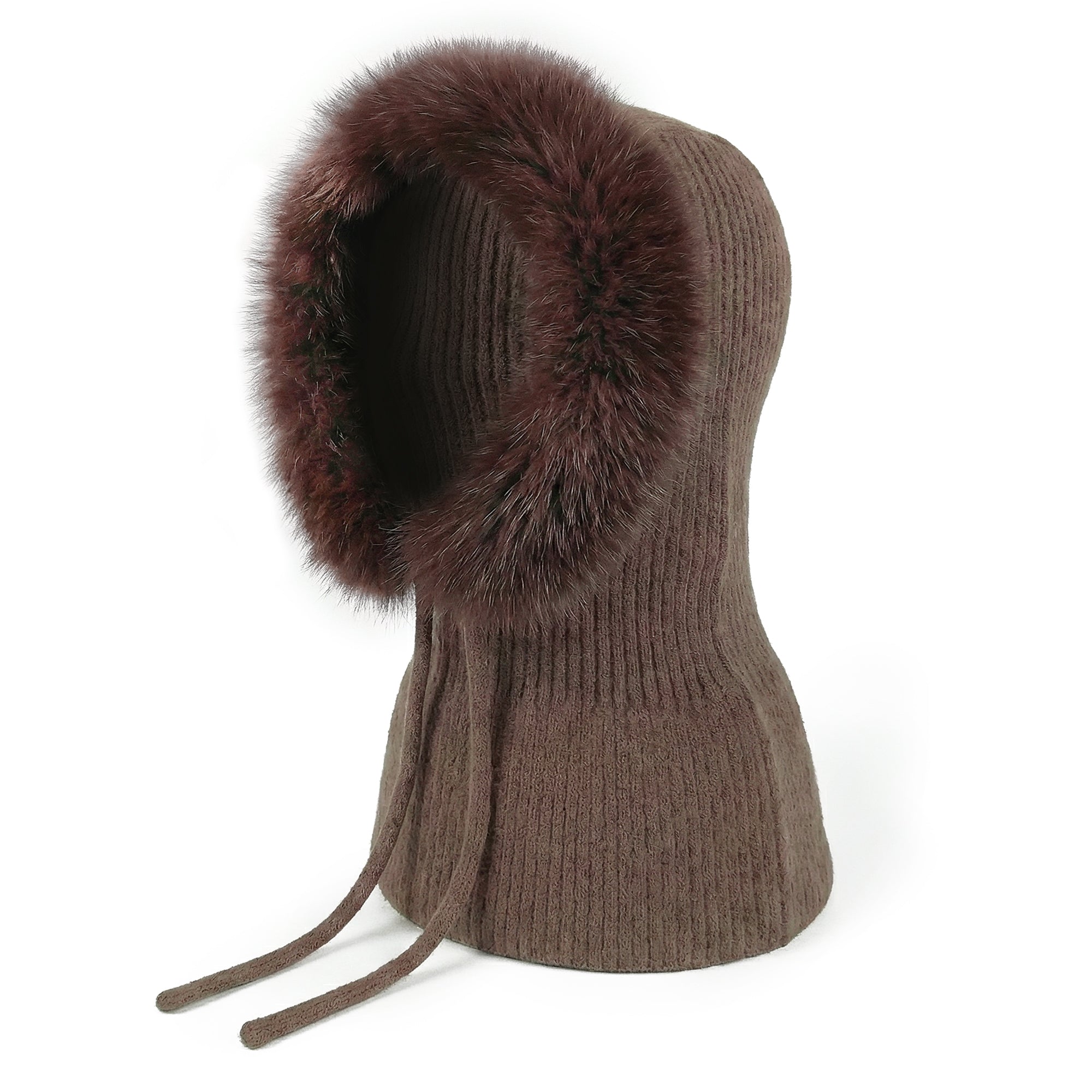LUNA brązowa damski czapka balaclava z futerkiem MORAMO