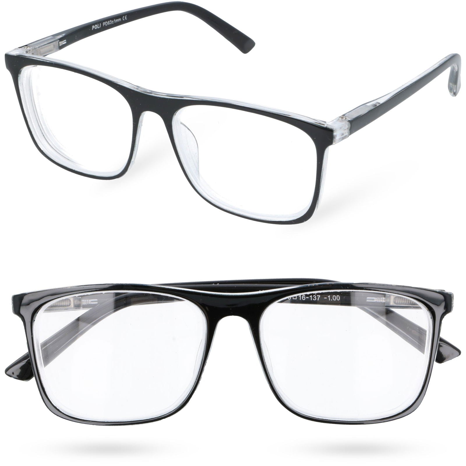 CLEARVISION MINUS czarne prostokątne okulary korekcyjne MORAMO