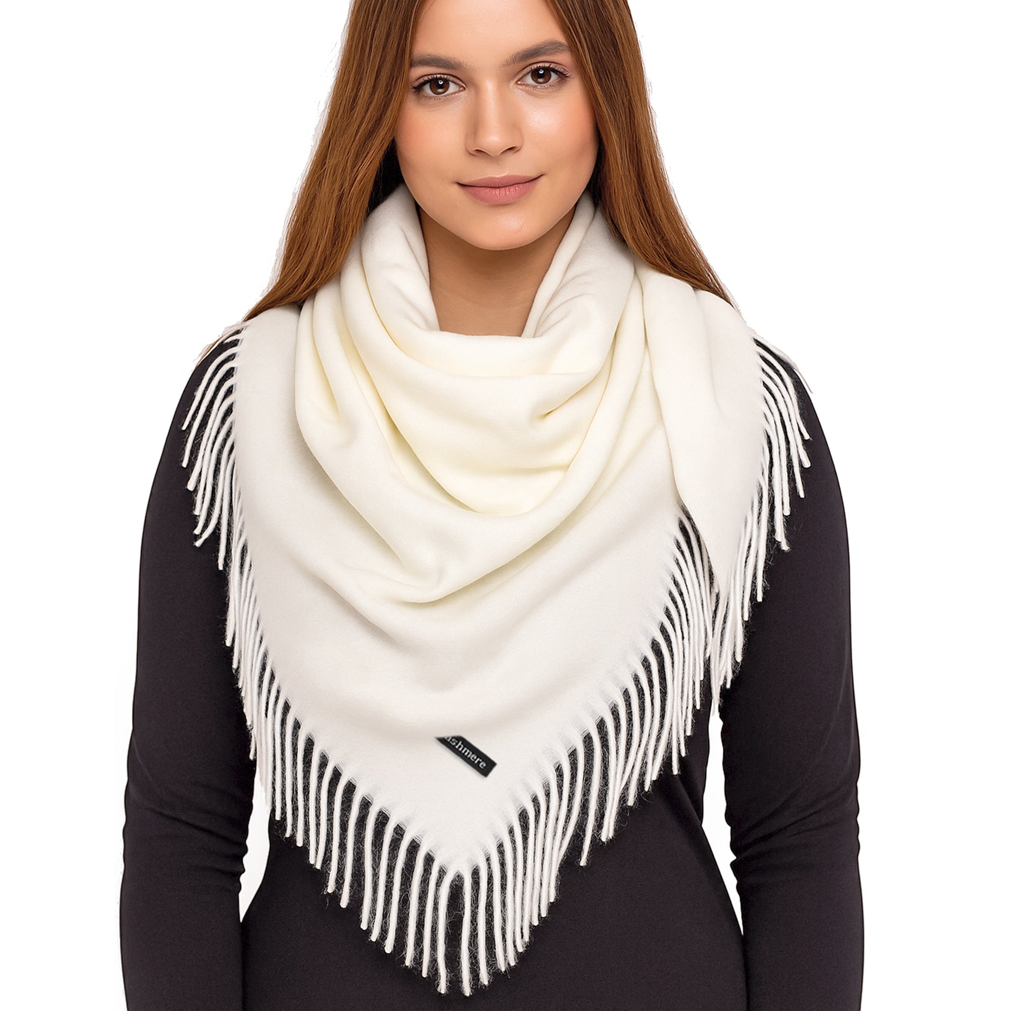ELEGANT WARMTH damska chusta z frędzlami ecru MORAMO
