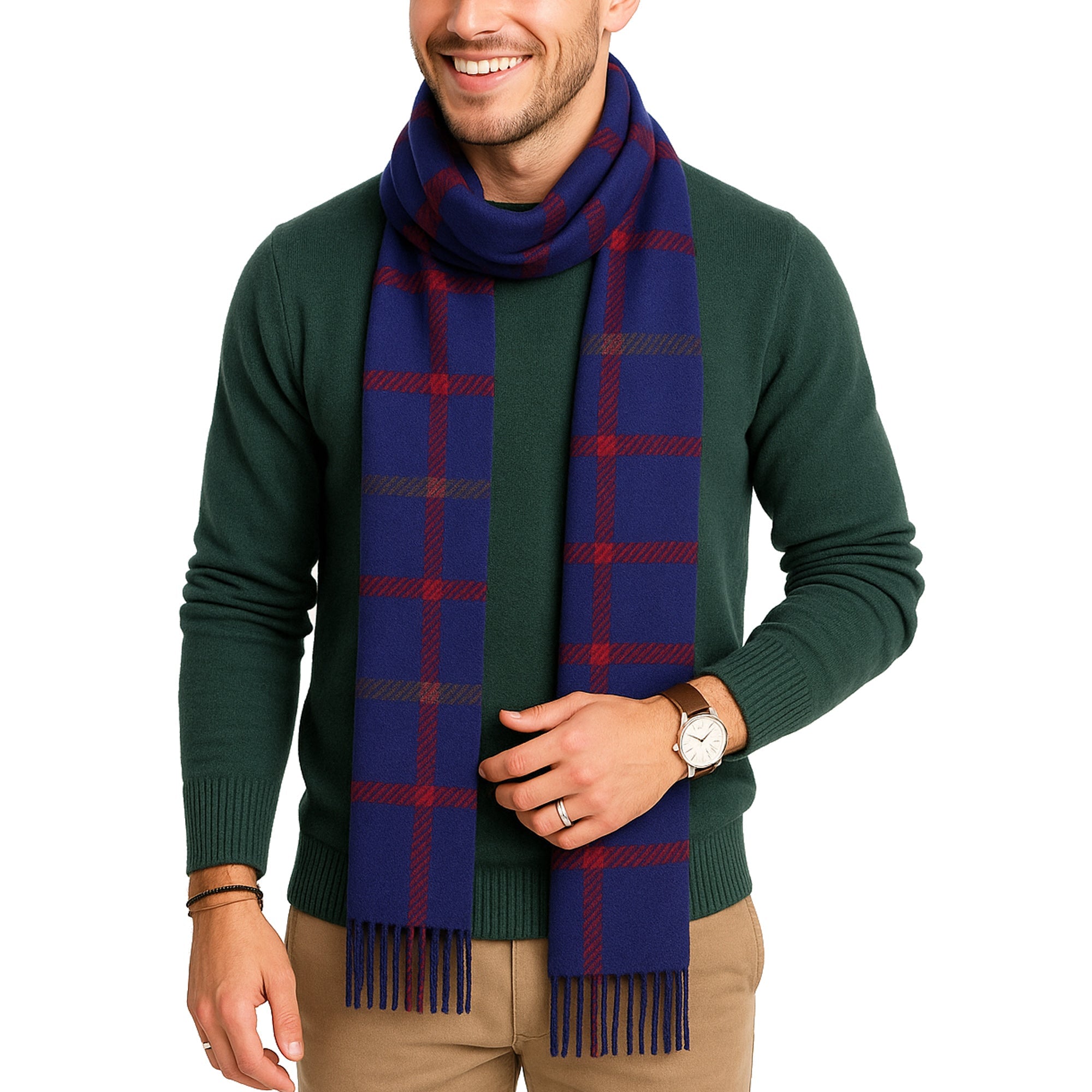 GENTLEMAN'S WRAP granatowy męski szal w kratkę MORAMO