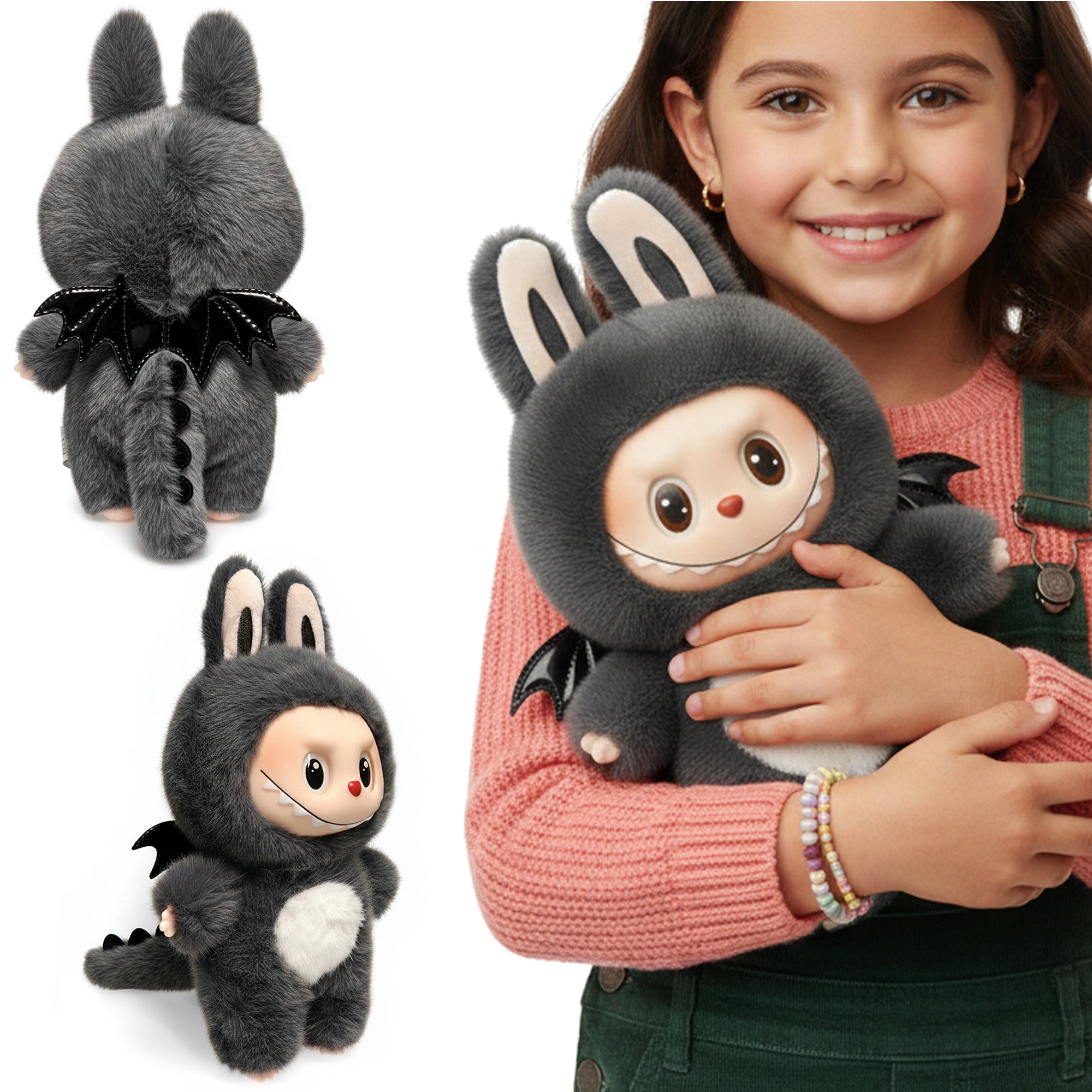 LABUBU szary pluszak smok maskotka 30cm MORAMO