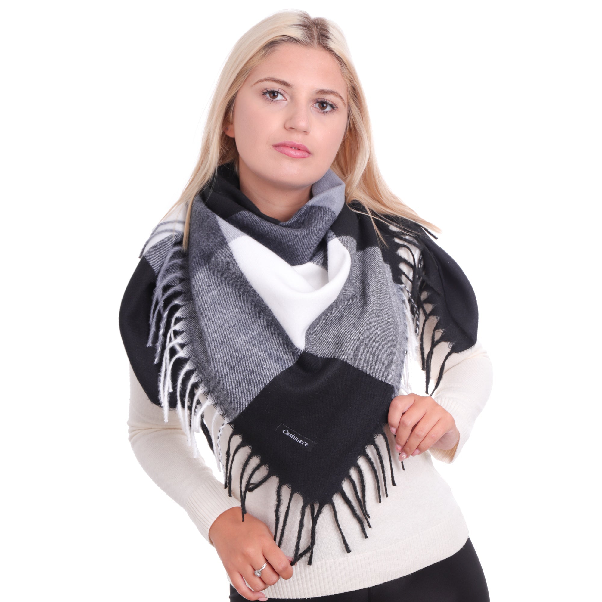 STYLISH CHECK I chusta damska kwadratowa biało-czarna MORAMO