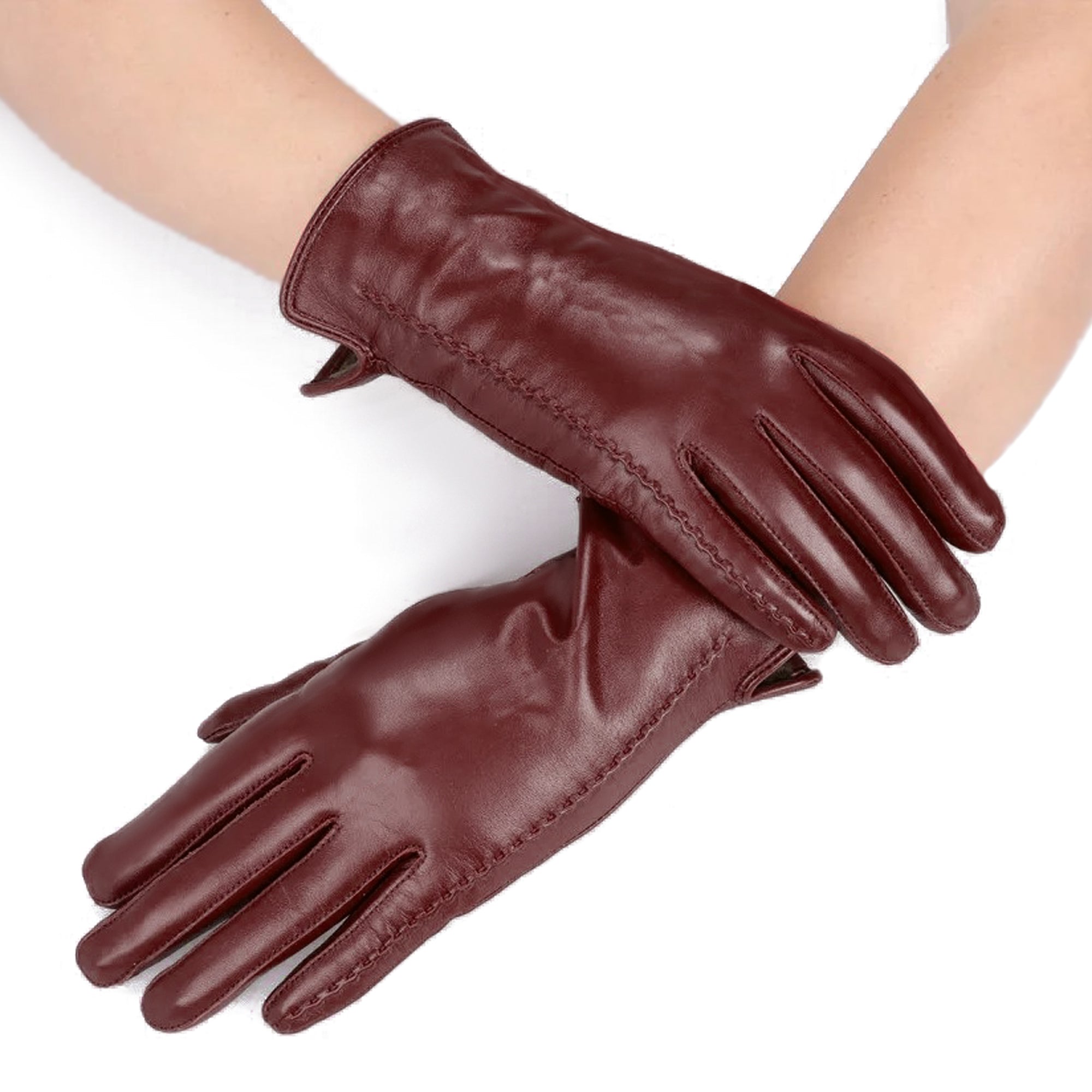 STYLISH STITCH DUO damskie skórzane rękawiczki burgundowe MORAMO