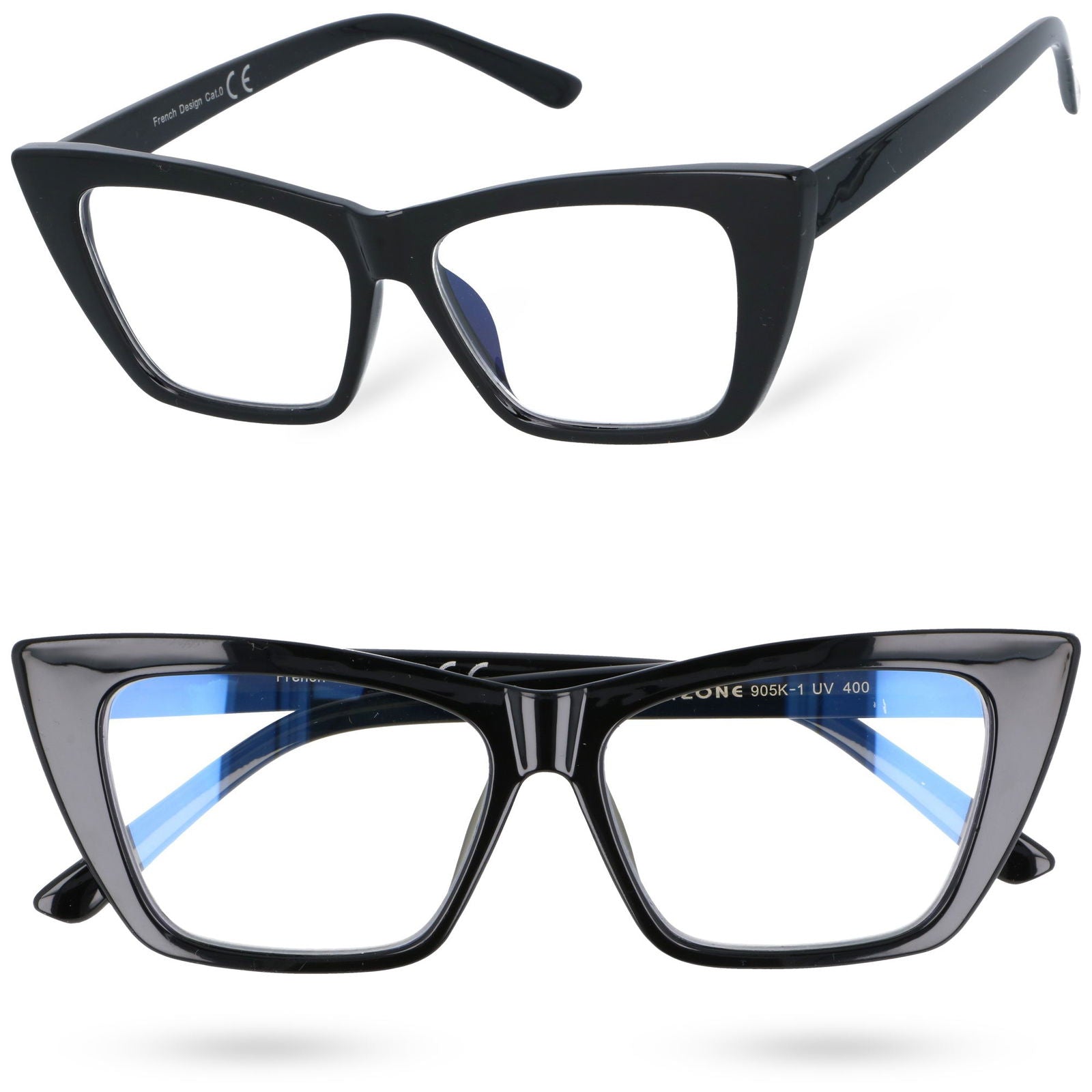 TARA CATS damskie czarne okulary zerówki kocie oczy MORAMO
