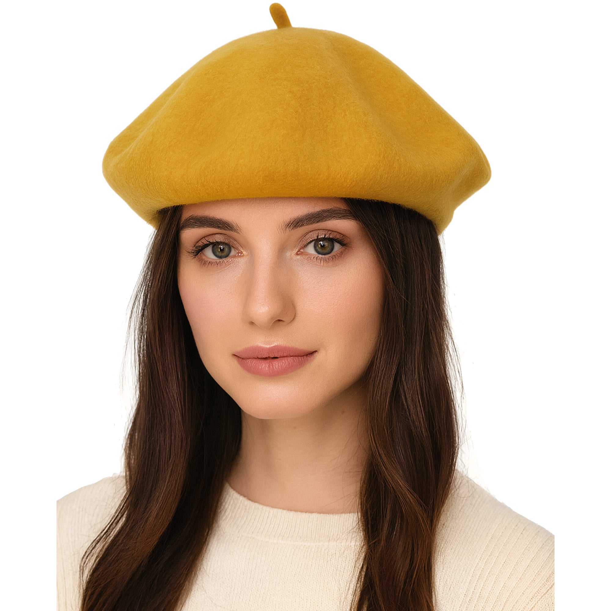 ÉTOILE musztardowy damski beret z wełną MORAMO