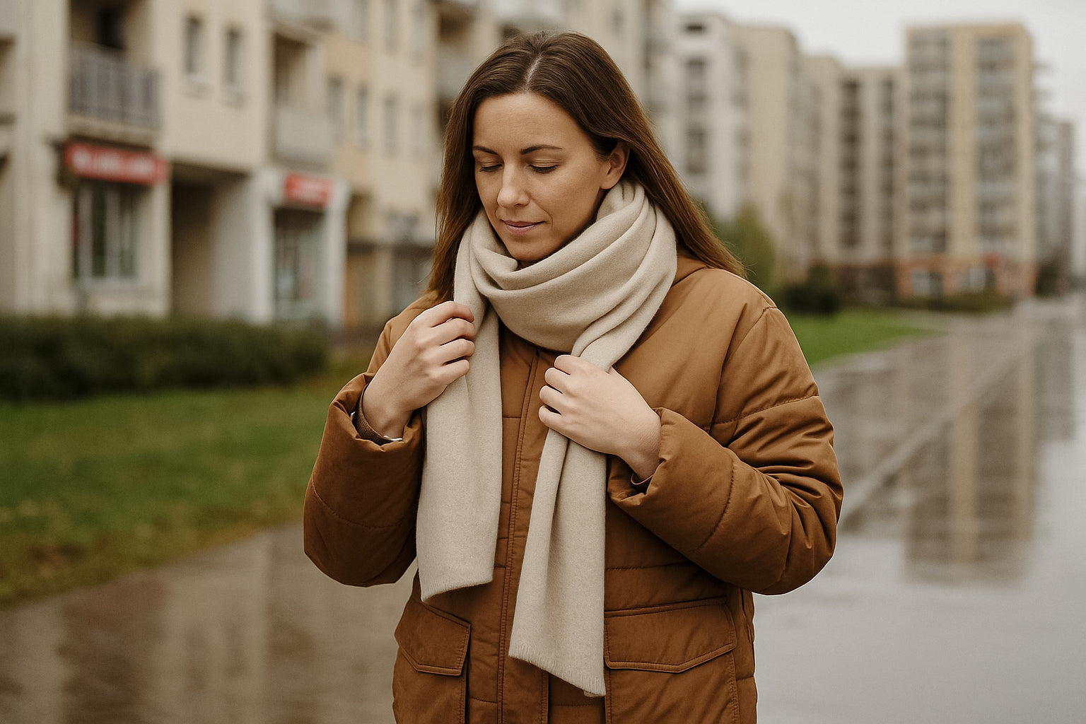 Szal do karmelowej kurtki