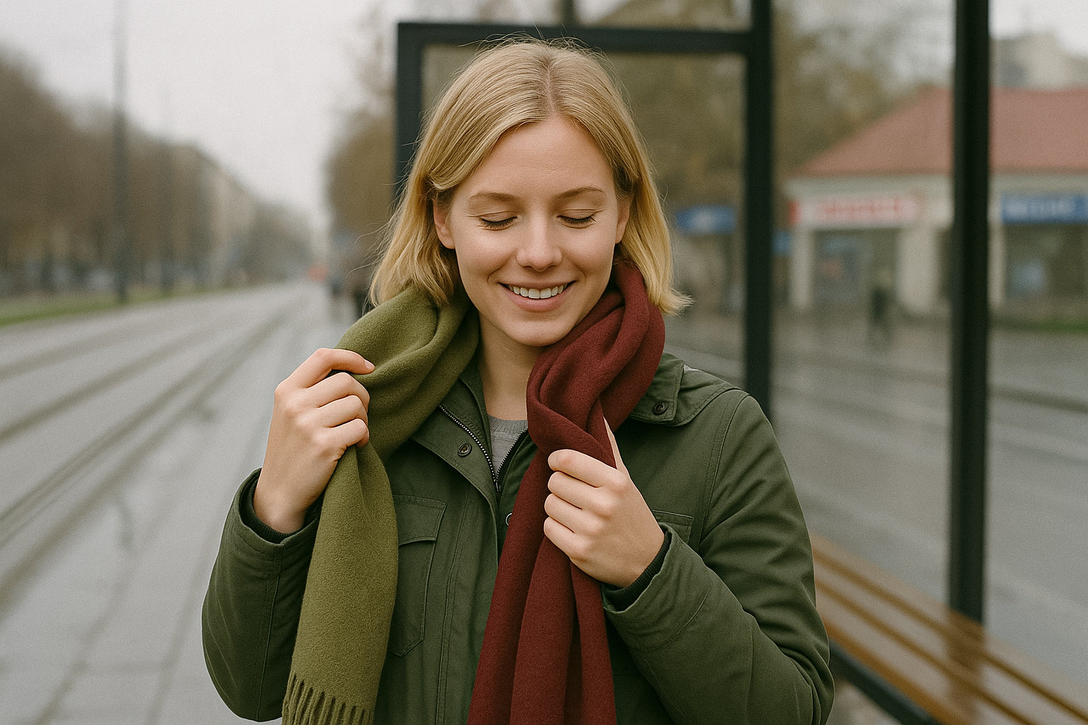 Szal do zielonej kurtki