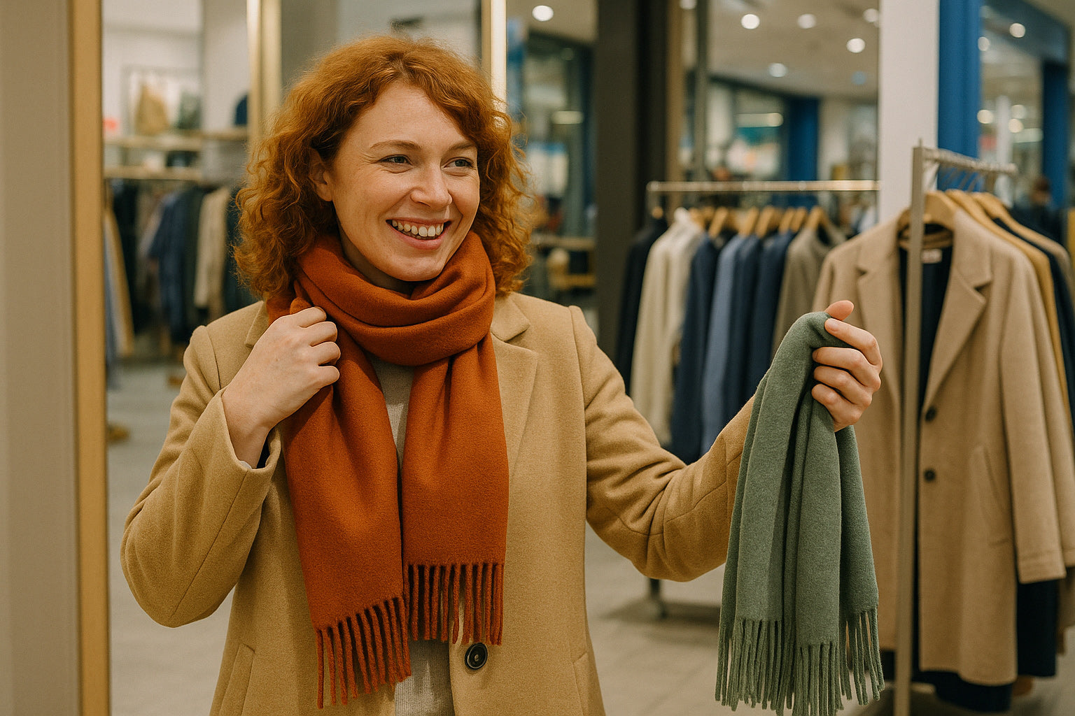 Szal do beżowego płaszcza lub kurtki