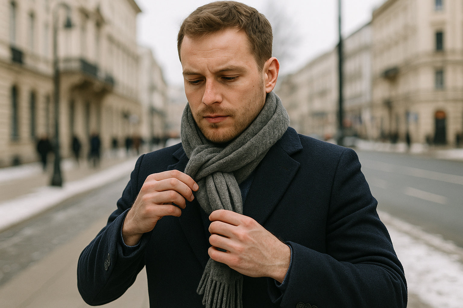 Wiązanie szalika do płaszcza męskiego