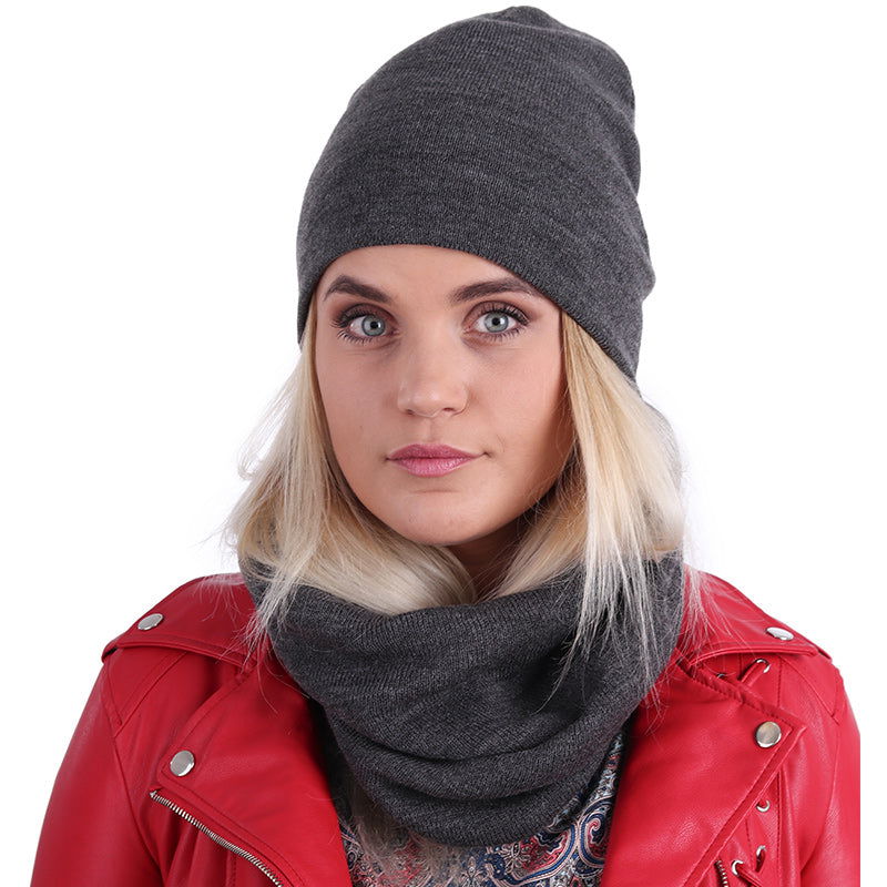 Komplet czapka i komin WARM DUET DARK GRAY