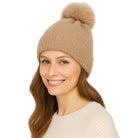 ALPACA FLUFFY beżowa czapka beanie z pomponem MORAMO