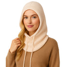 LUMI beżowa prążkowana balaclava unisex MORAMO