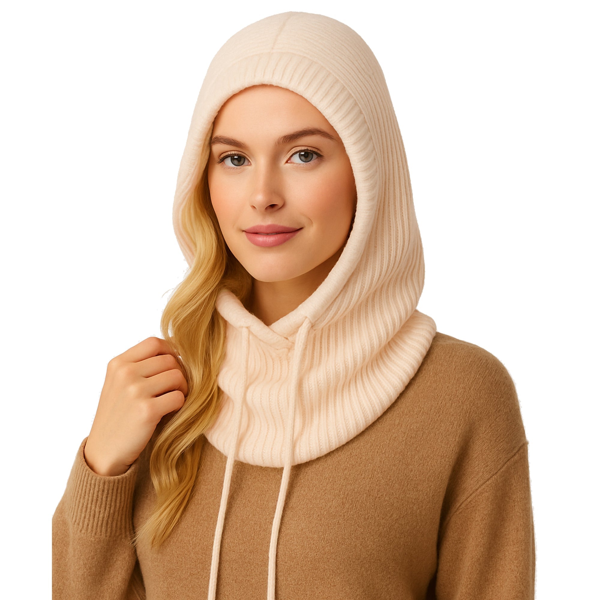 LUMI beżowa prążkowana balaclava unisex MORAMO