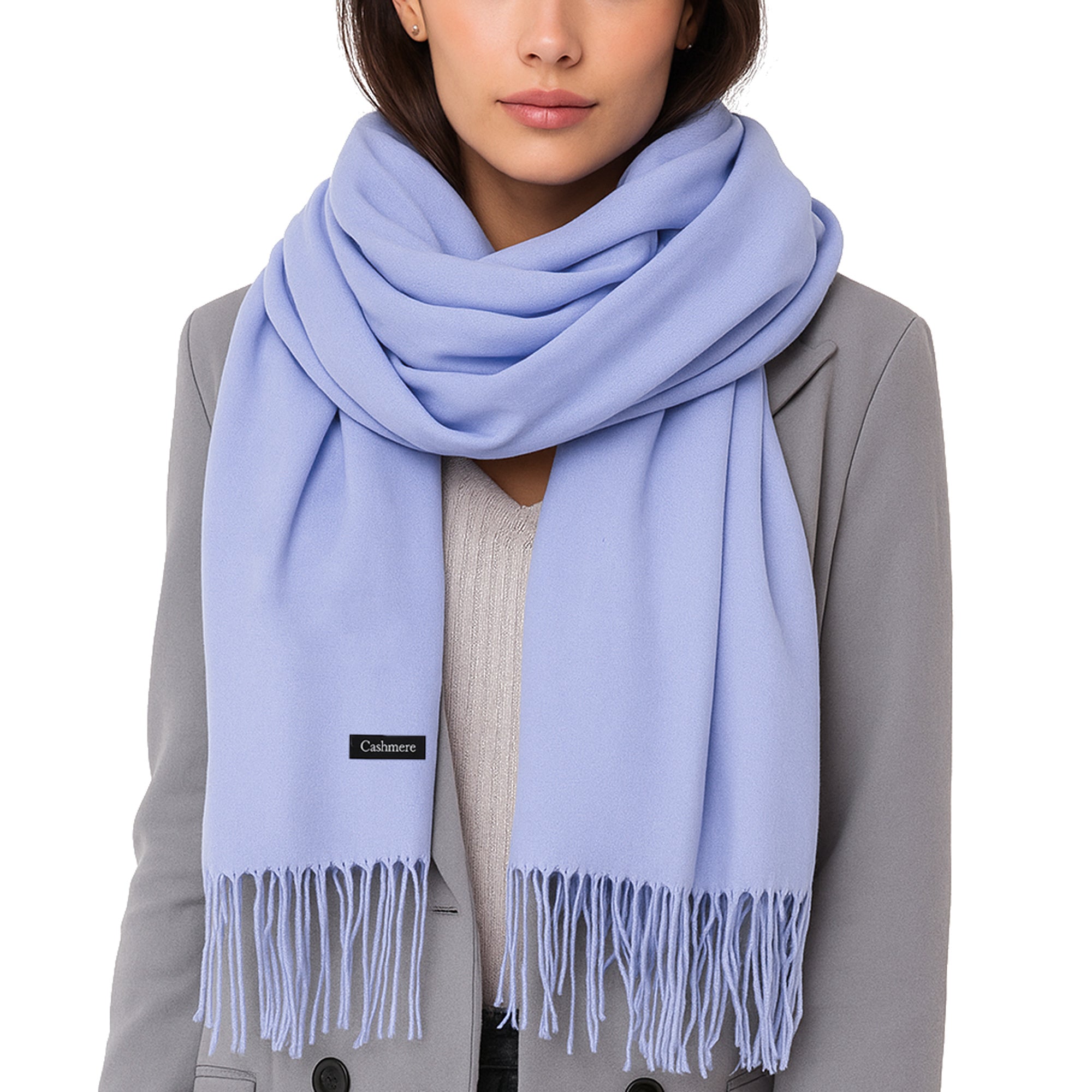 CLASSIC FRINGED damski szal blado-błękitny bawełna 176x70 MORAMO