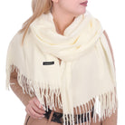 CLASSIC FRINGED kremowy szal damski bawełniany MORAMO