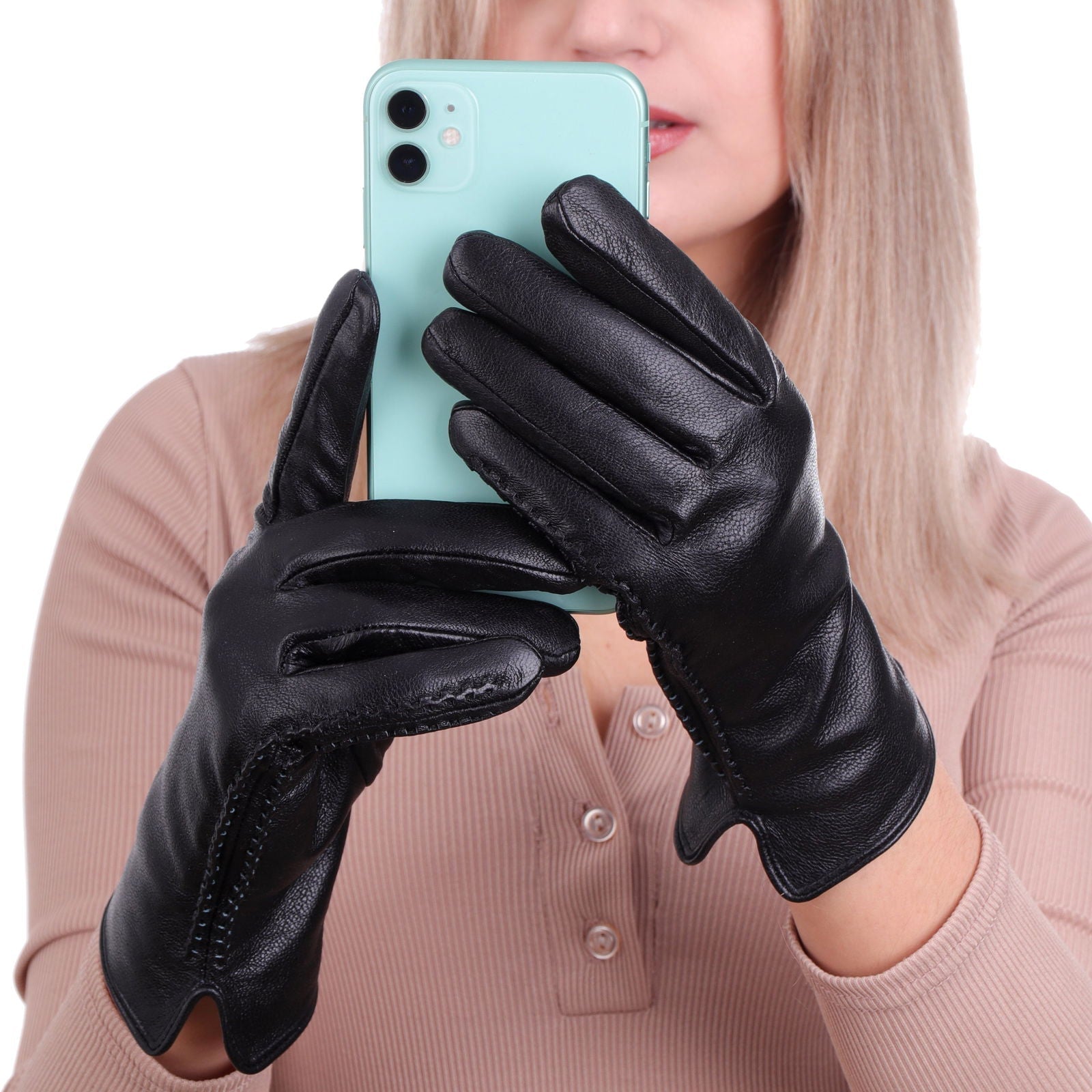 CLASSY HANDS czarne skórzane rękawiczki damskie ocieplane MORAMO
