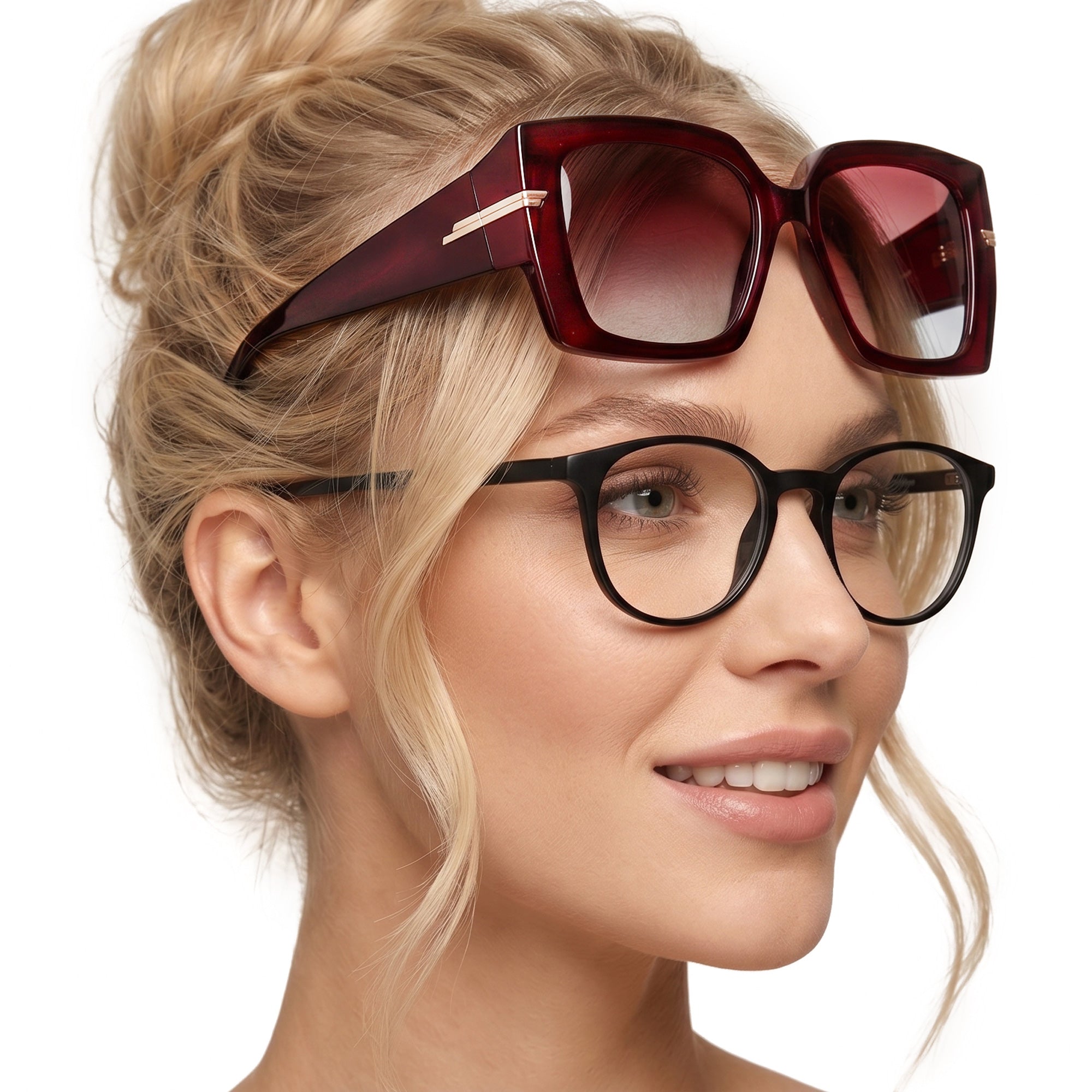 CLIPCOVER BURGUNDY czarne damskie okulary z nakładkami MORAMO
