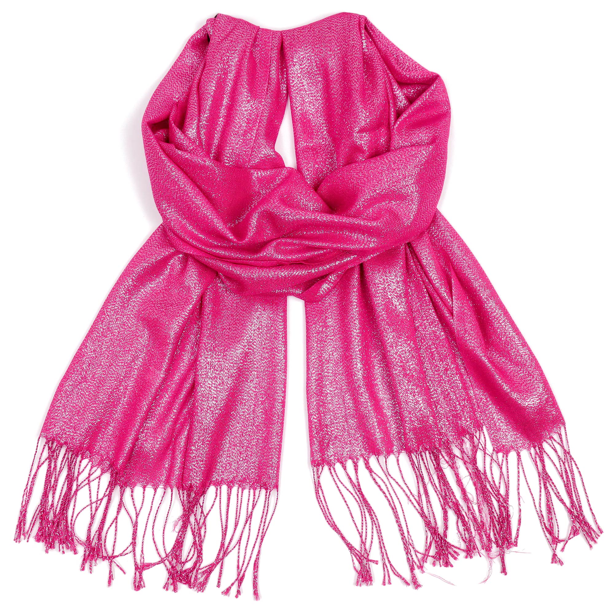 CRYSTAL THREAD wiskozowy szal damski fuksja z frędzlami MORAMO