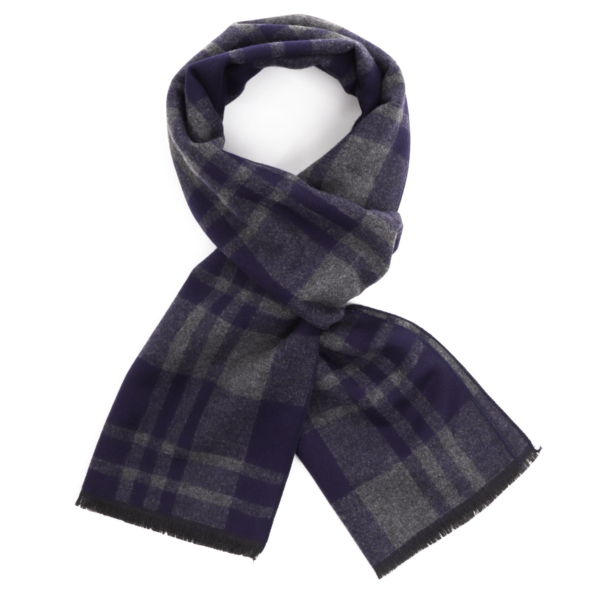 ELEGANT GRID NAVY szary męski szal w kratkę MORAMO