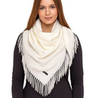 ELEGANT WARMTH damska chusta z frędzlami ecru MORAMO