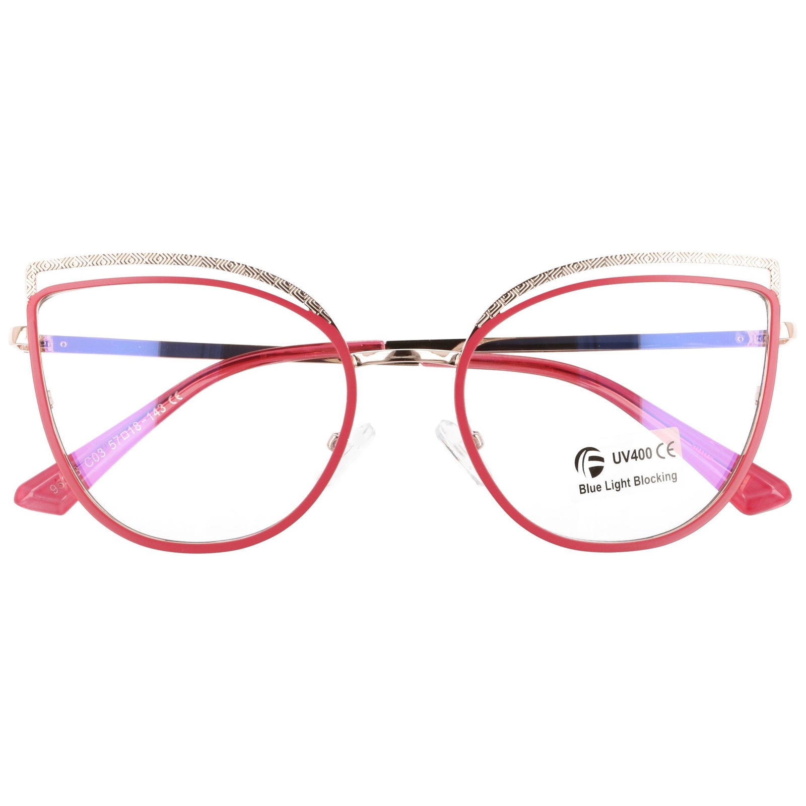 ELOY czerwone damskie okulary zerówki kocie oczy MORAMO
