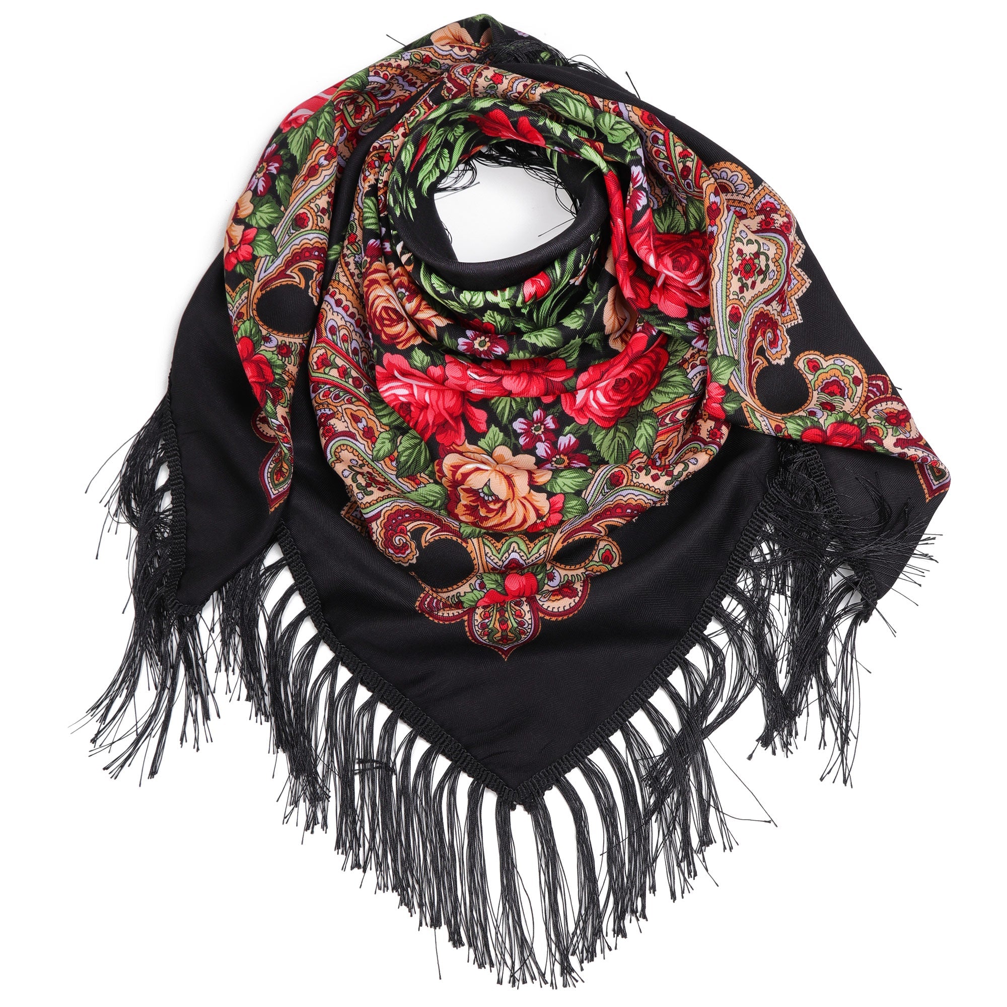FLORAL HIGHLAND czarna damska chusta w kwiaty MORAMO