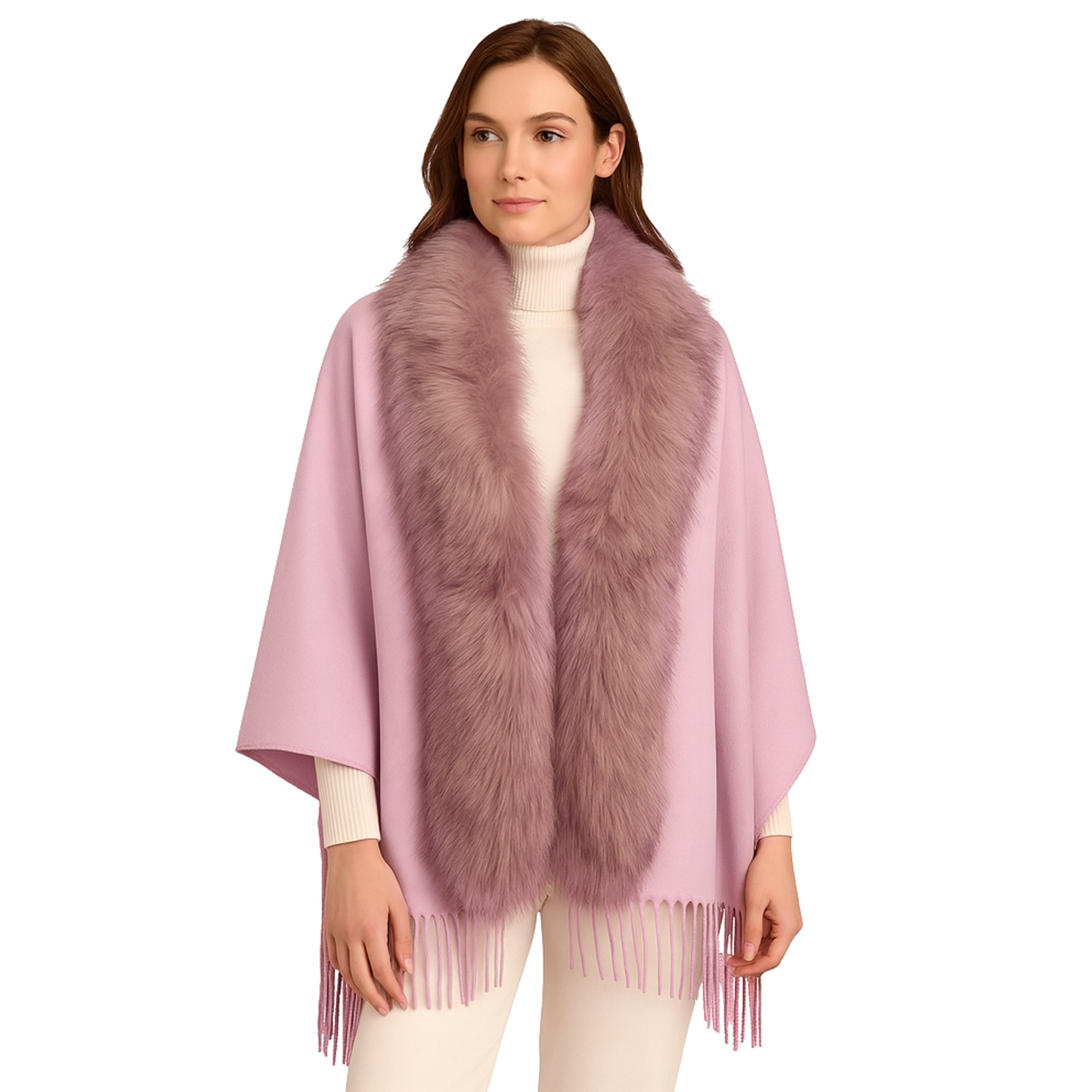 FUR BOLERO różowy damski szal z frędzlami MORAMO
