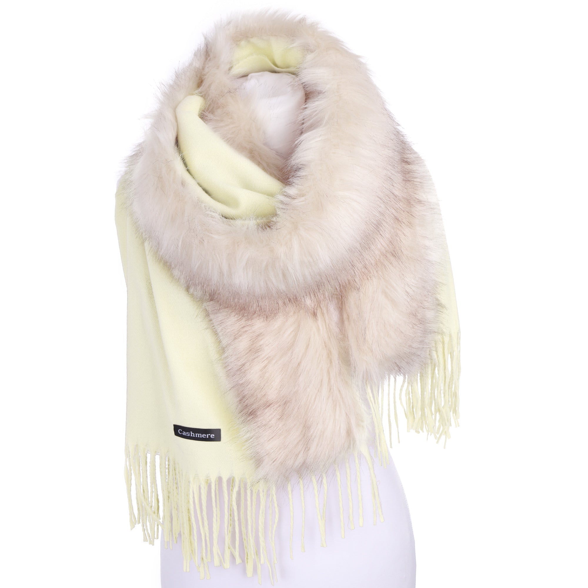 FUR damski szal bolero ecru z frędzlami MORAMO