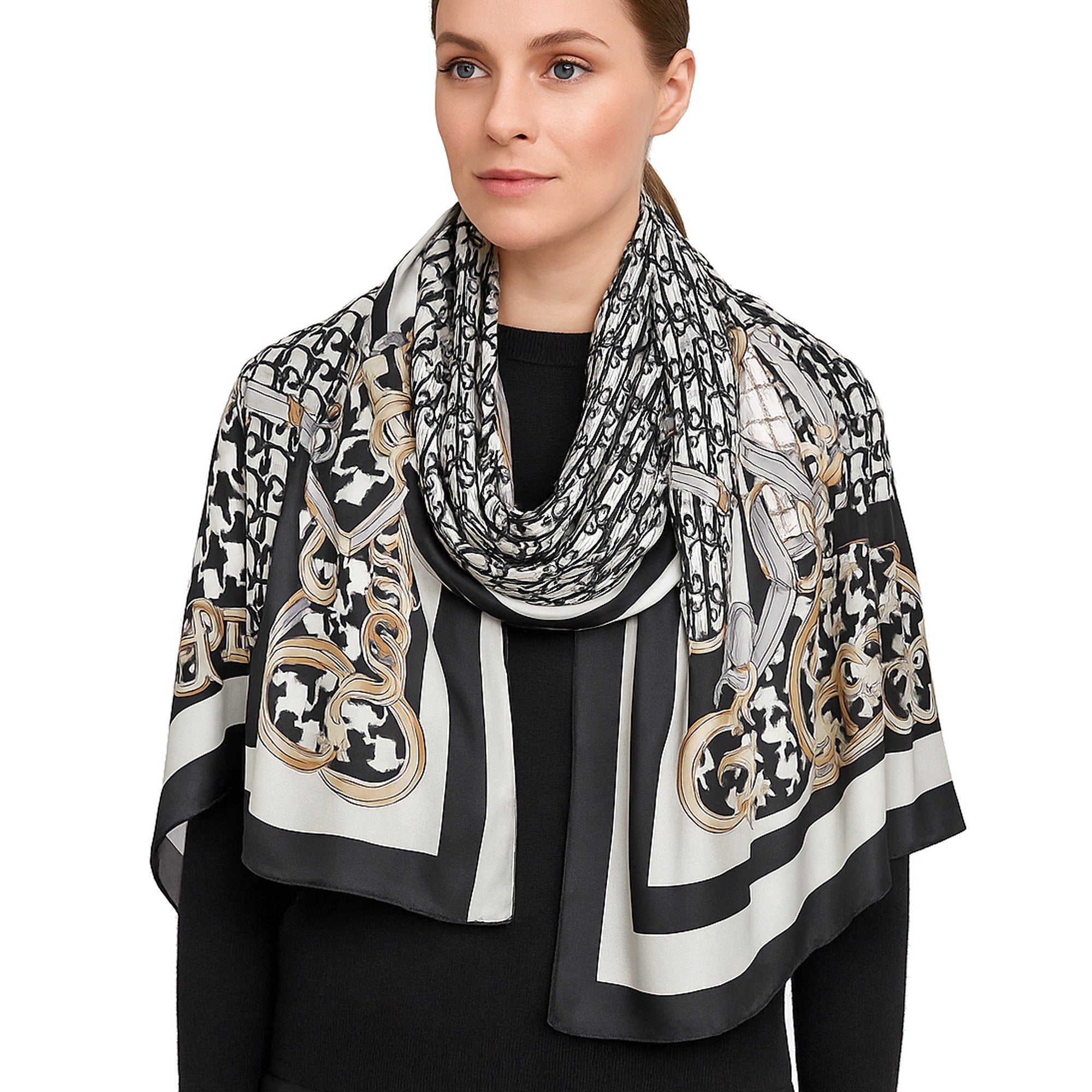 ONYX czarny prostokątny elegancki szal damski MORAMO