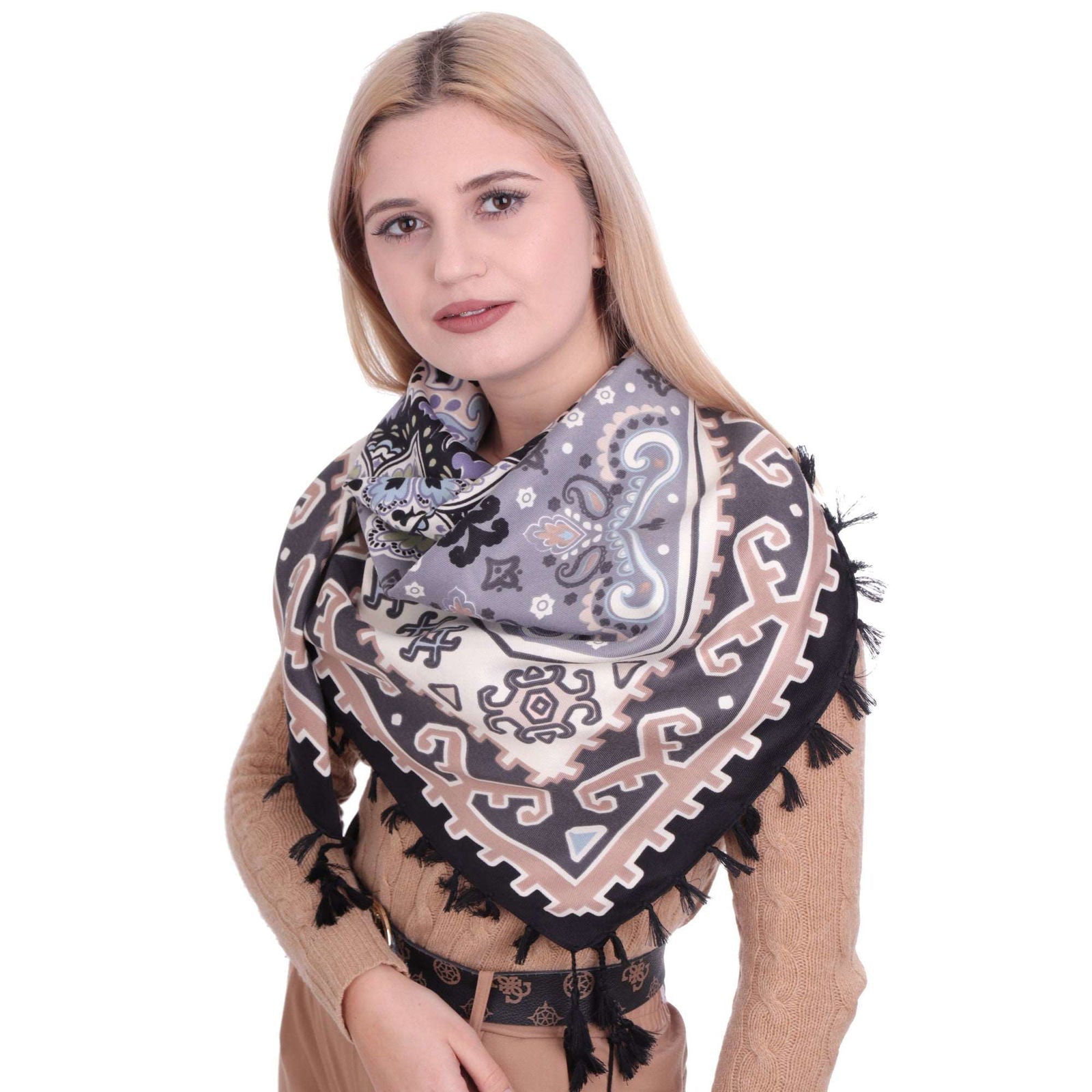 REGAL WRAP chusta damska aztecka z frędzlami MORAMO