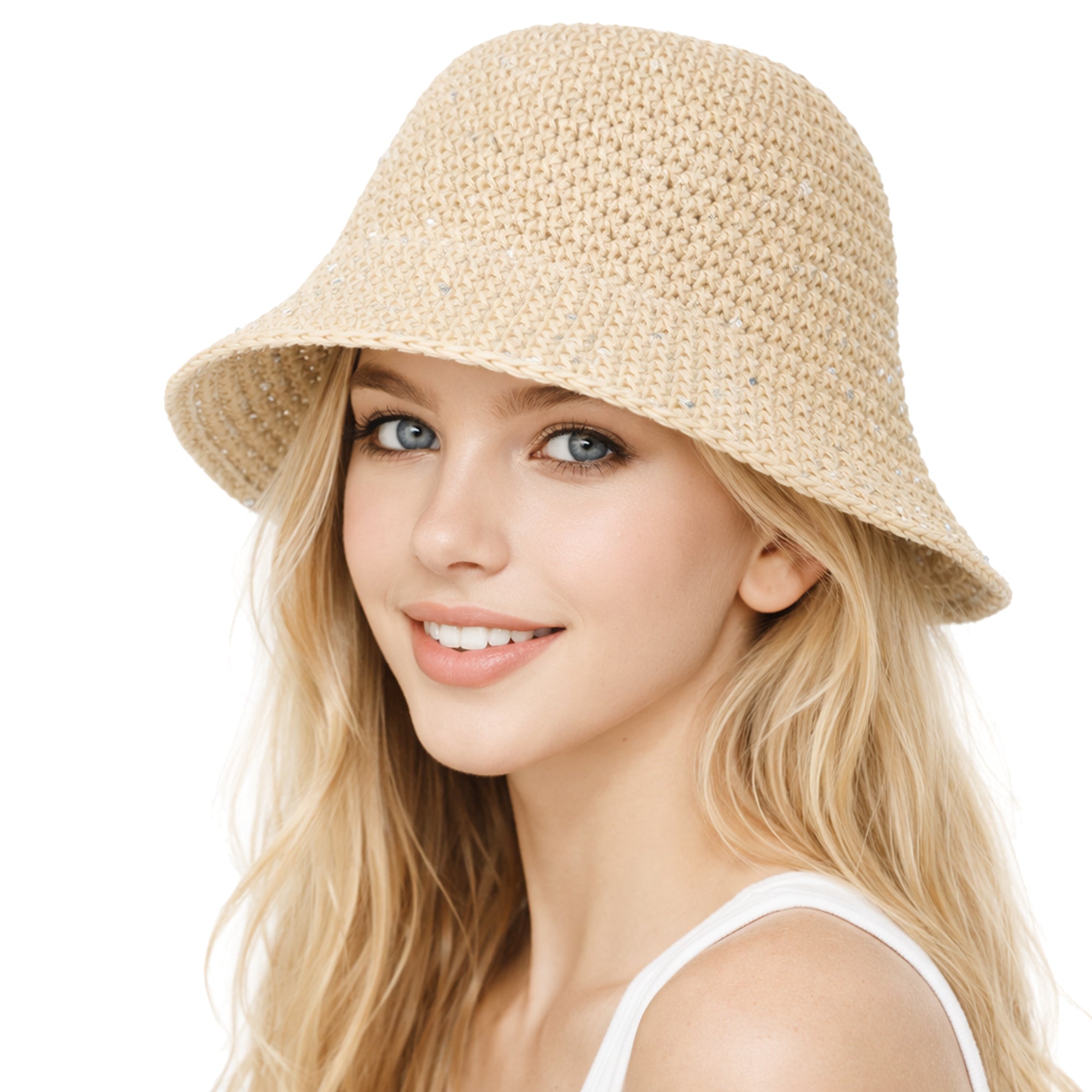 SUNSET SPARKLE damski kapelusz bucket beżowy MORAMO