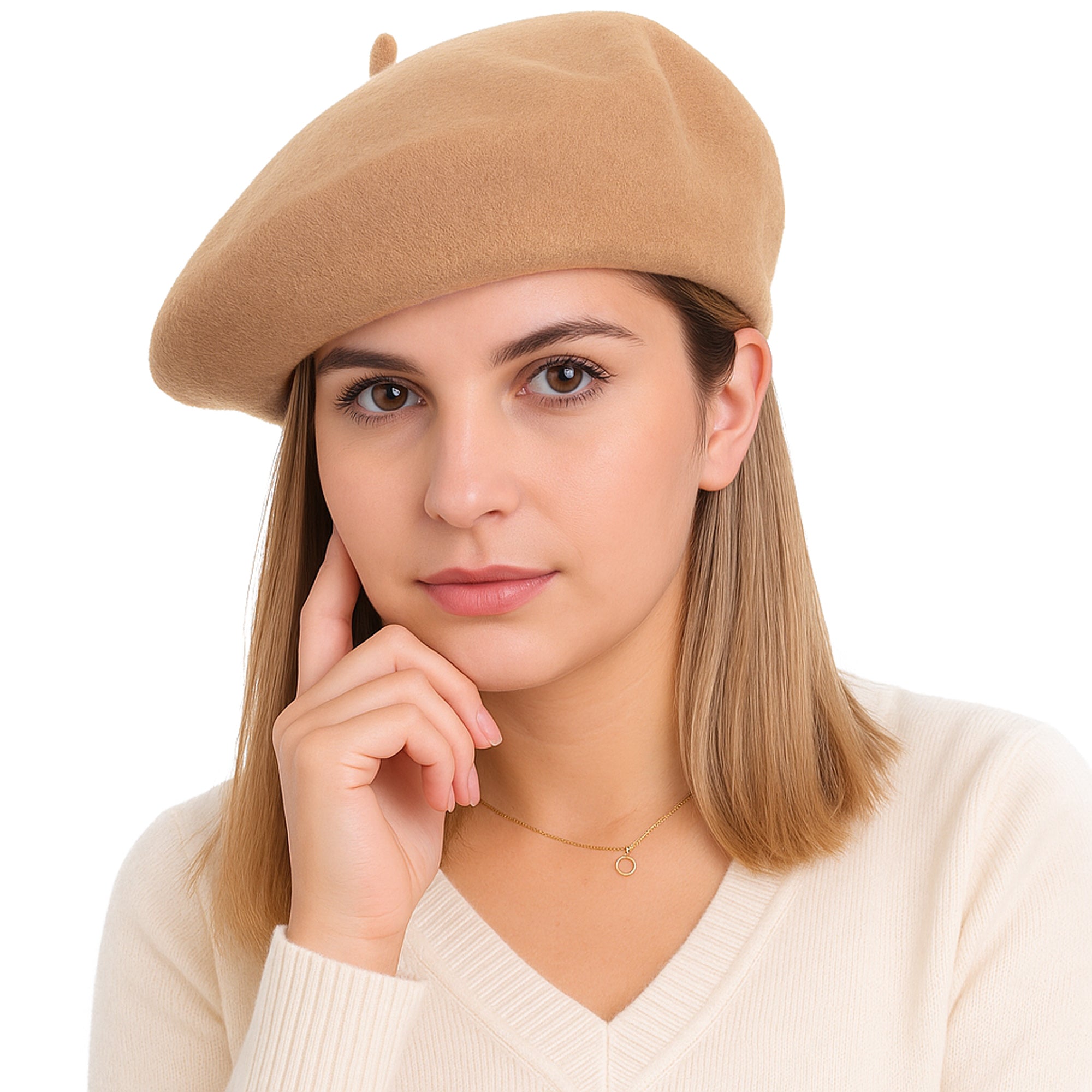 ÉTOILE damski wełniany beret zimowy cappuccino MORAMO