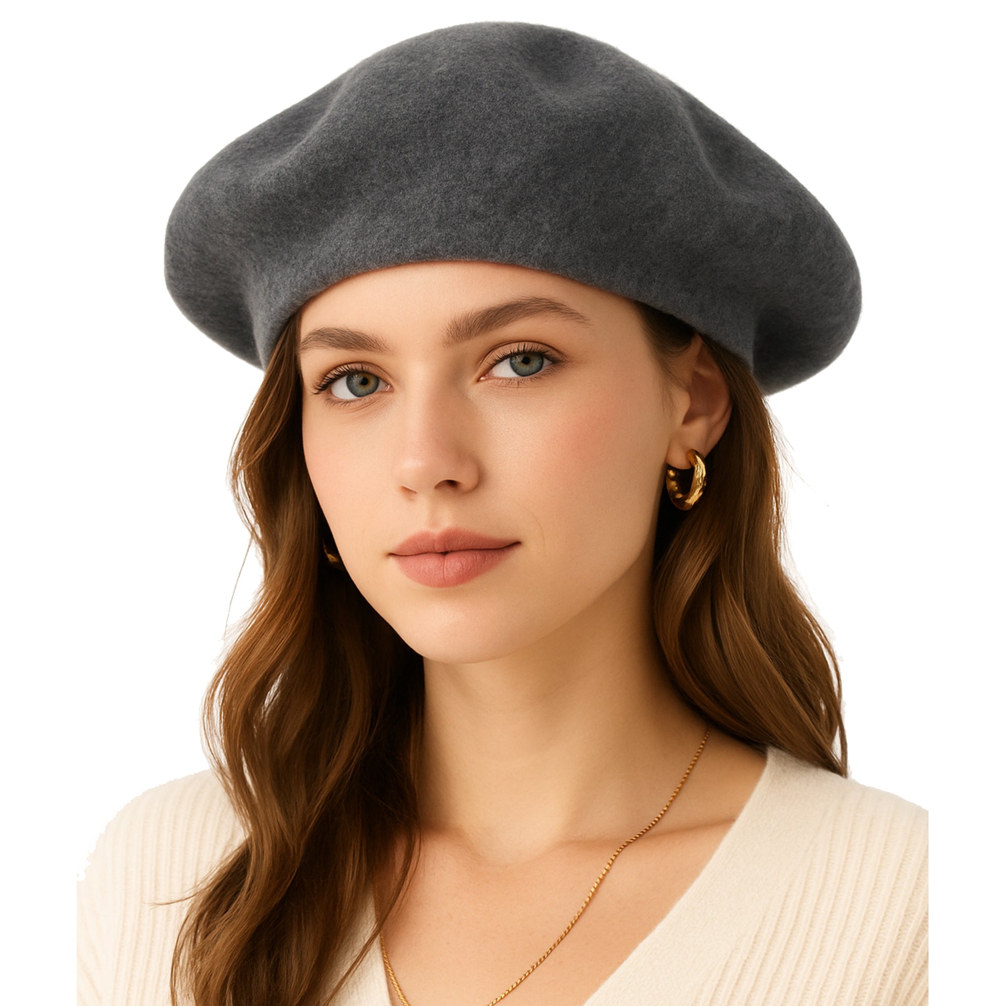 ÉTOILE DU MATIN ciemnoszary wełniany beret damski zimowy MORAMO