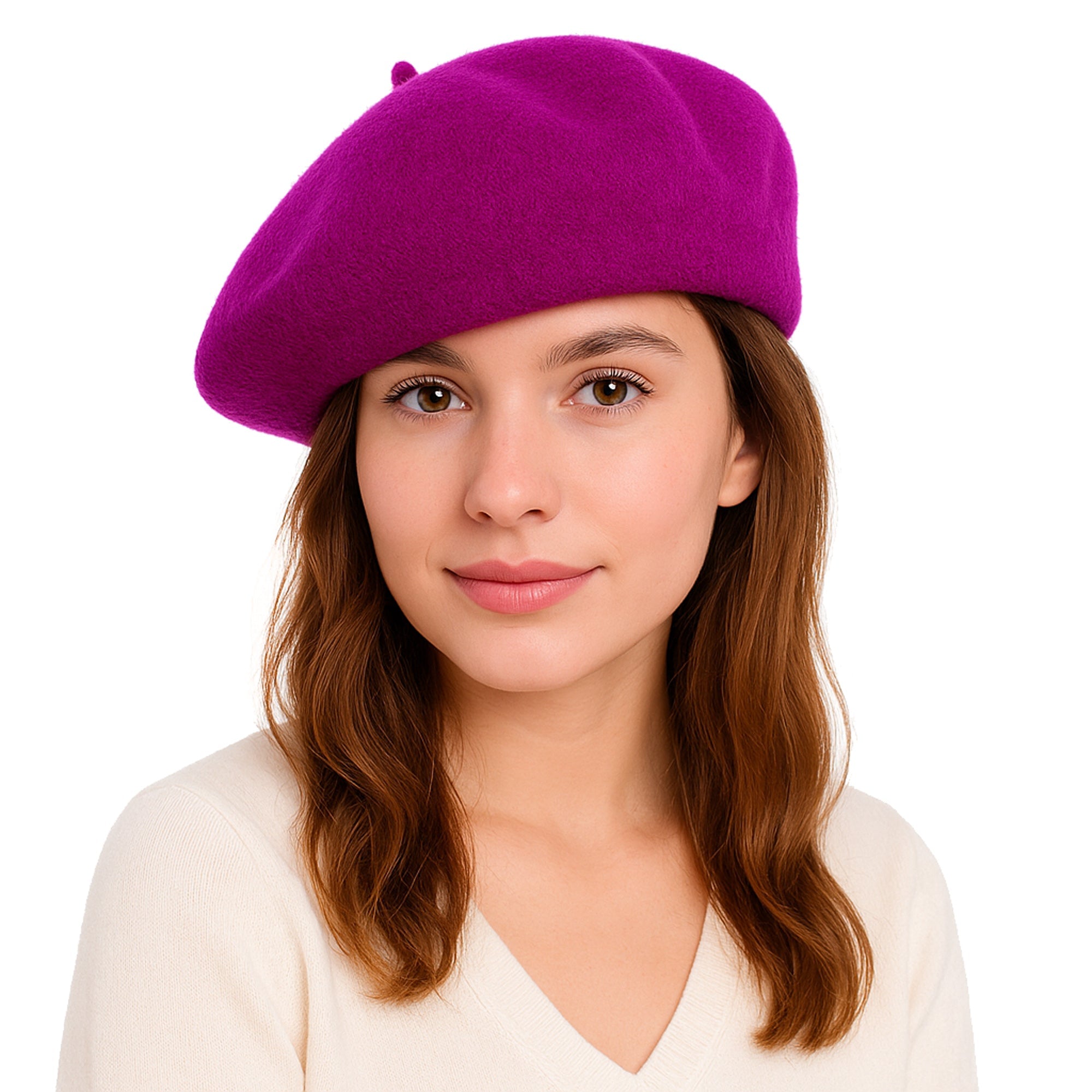 ÉTOILE DU MATIN damski beret fioletowo-różowy z wełny MORAMO