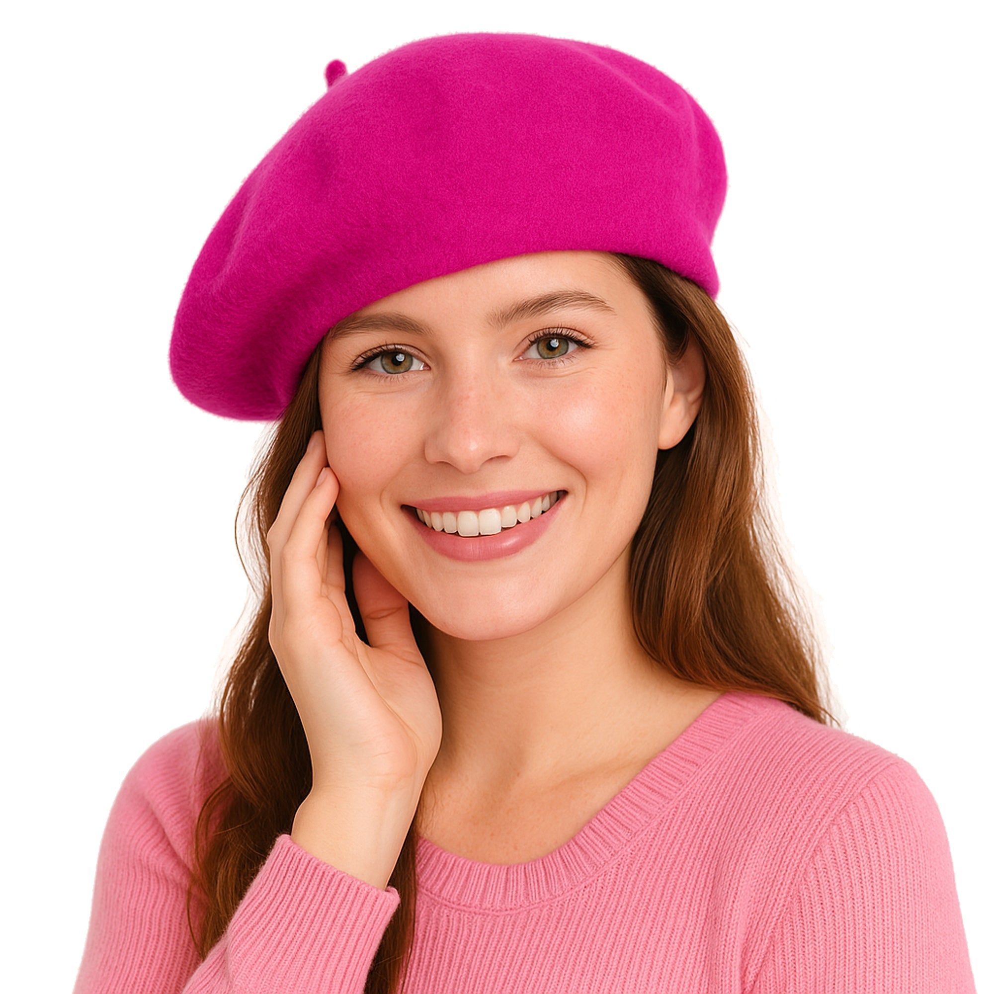 ÉTOILE DU MATIN damski wełniany beret fuksja uniwersalny MORAMO
