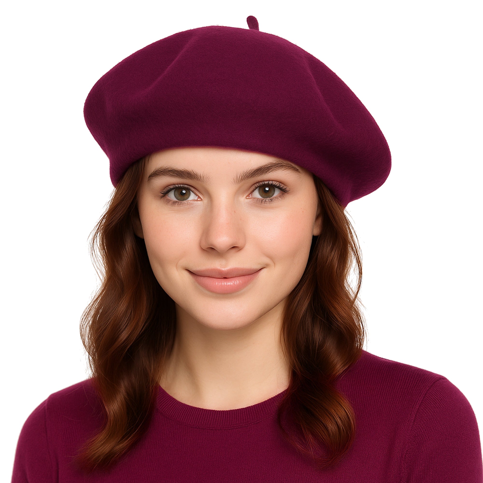 ÉTOILE DU MATIN damski zimowy wełniany beret burgundowy MORAMO