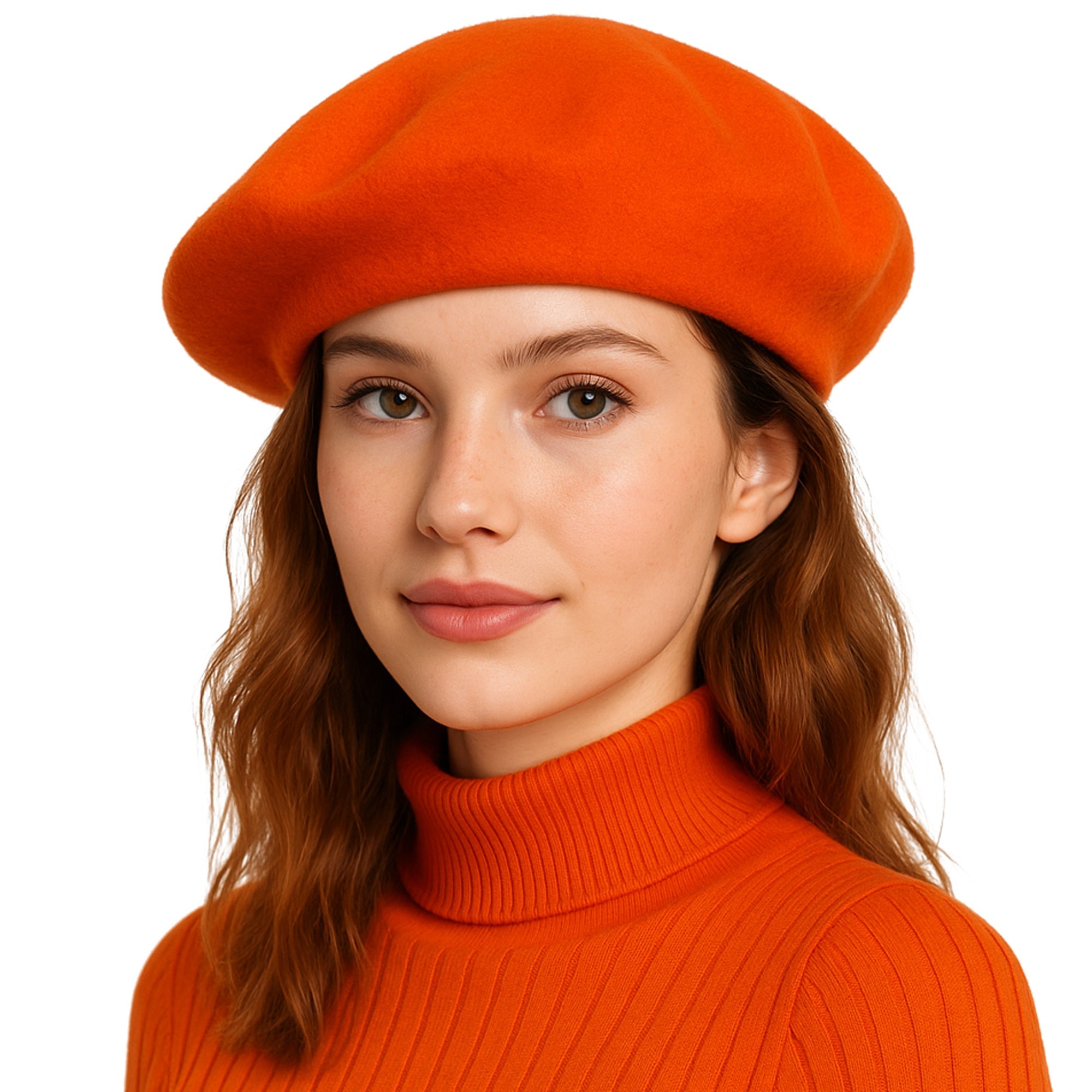 ÉTOILE DU MATIN gładki pomarańczowy damski wełniany beret MORAMO