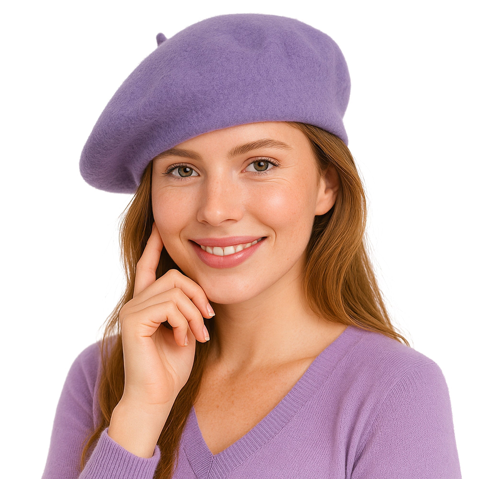 ÉTOILE DU MATIN jasnofioletowy damski zimowy beret wełniany MORAMO