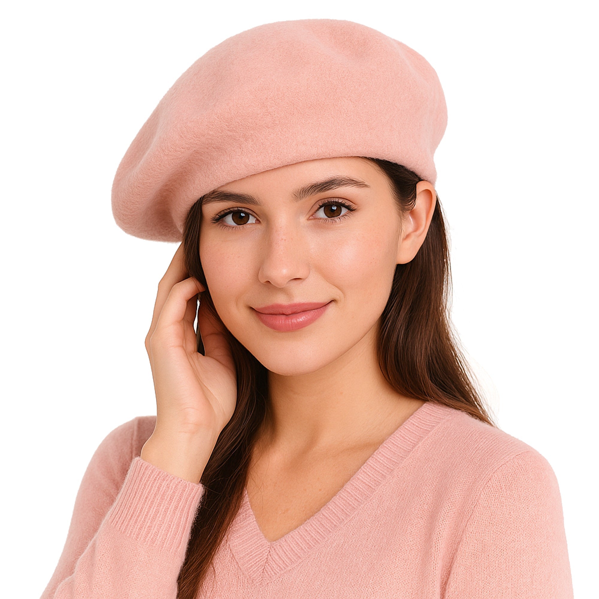ÉTOILE DU MATIN jasnoróżowy damski beret wełniany zimowy MORAMO