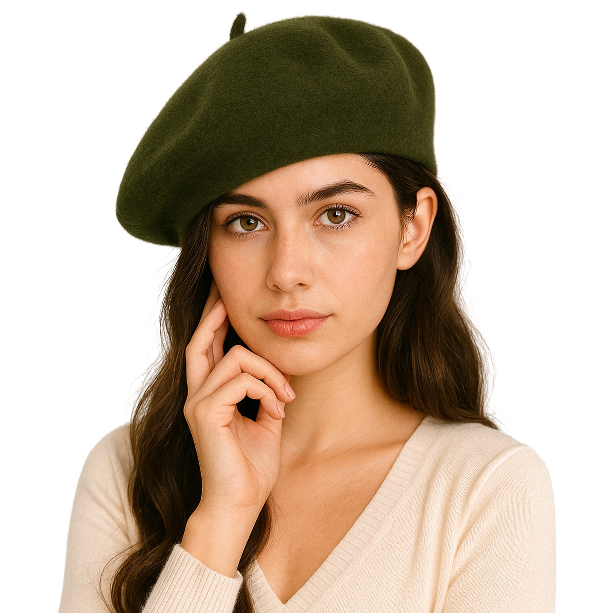 ÉTOILE DU MATIN oliwkowy wełniany beret damski zimowy MORAMO