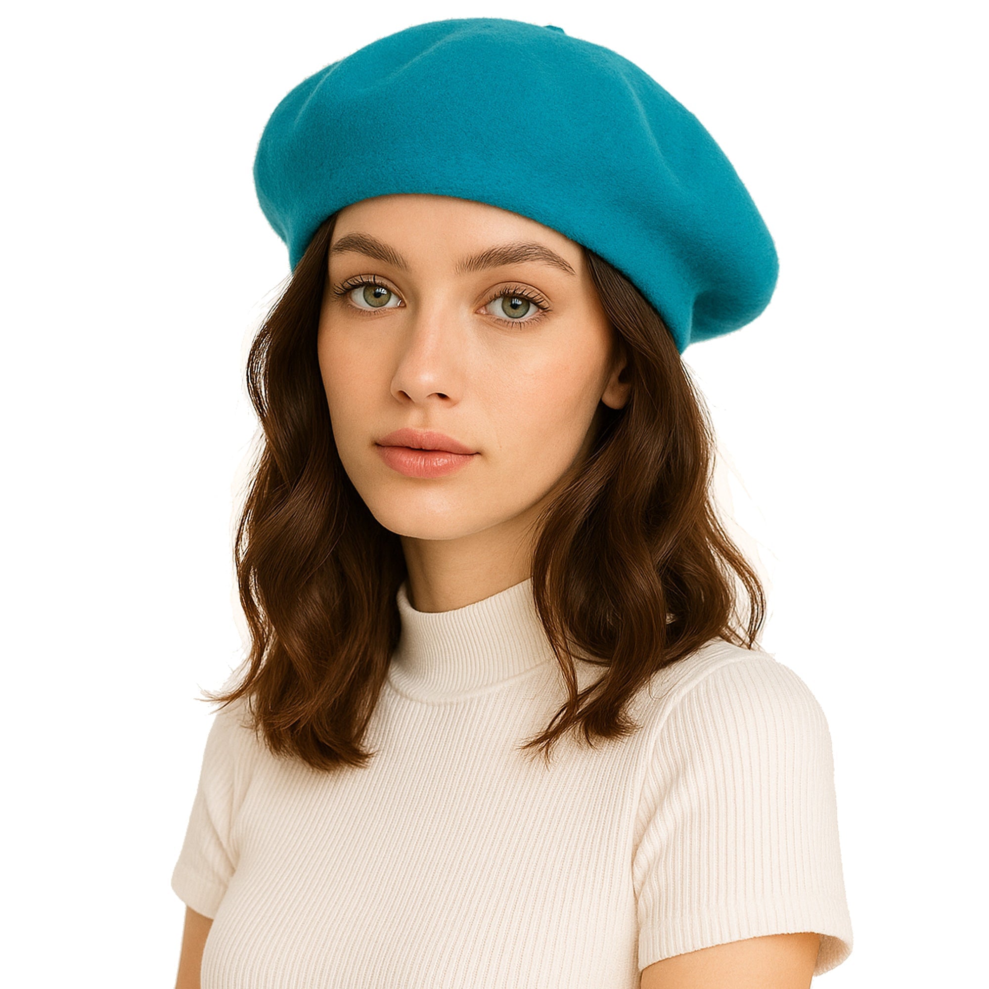 ÉTOILE DU MATIN turkusowy wełniany beret damski zimowy MORAMO