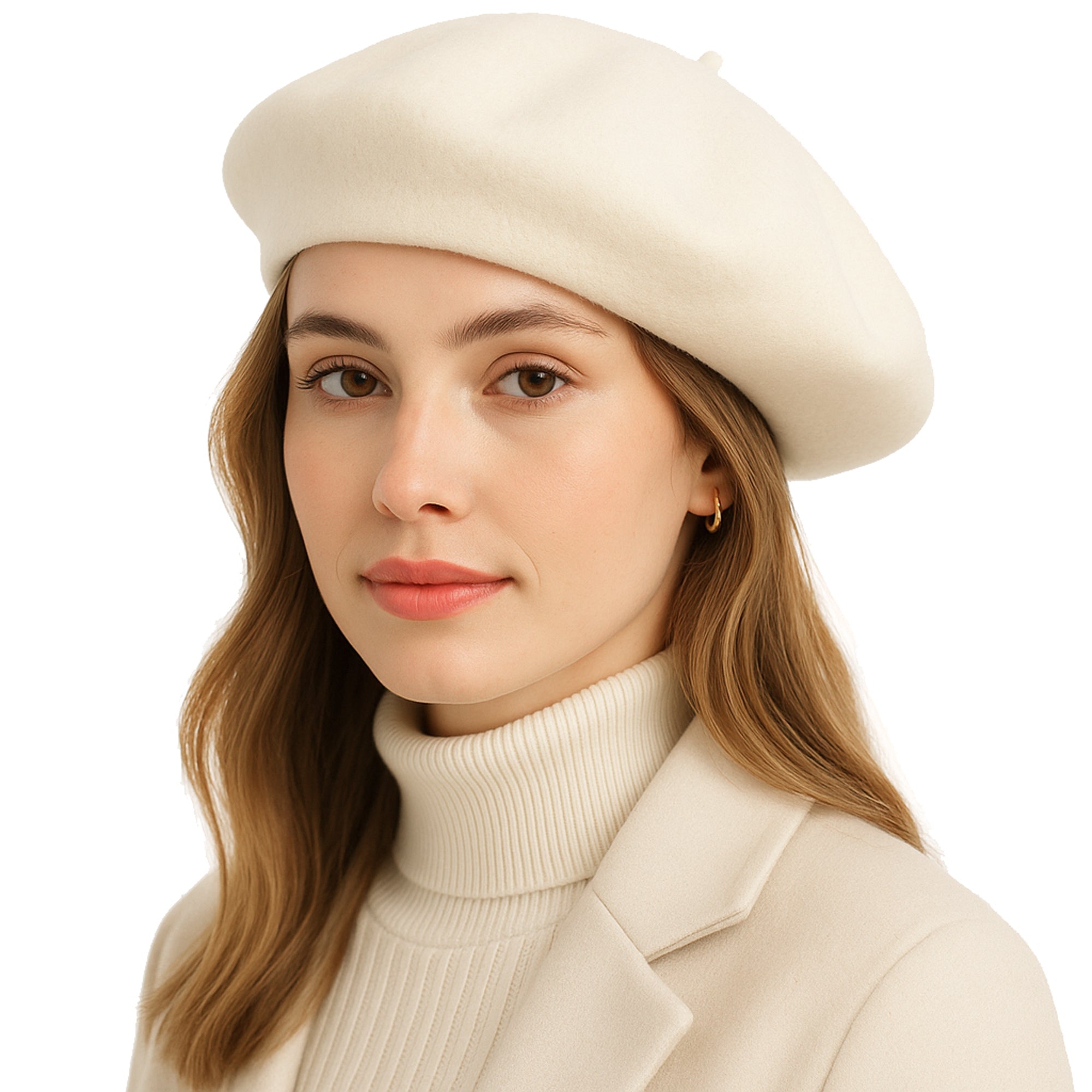 ÉTOILE DU MATIN zimowy beret damski wełniany ecru MORAMO
