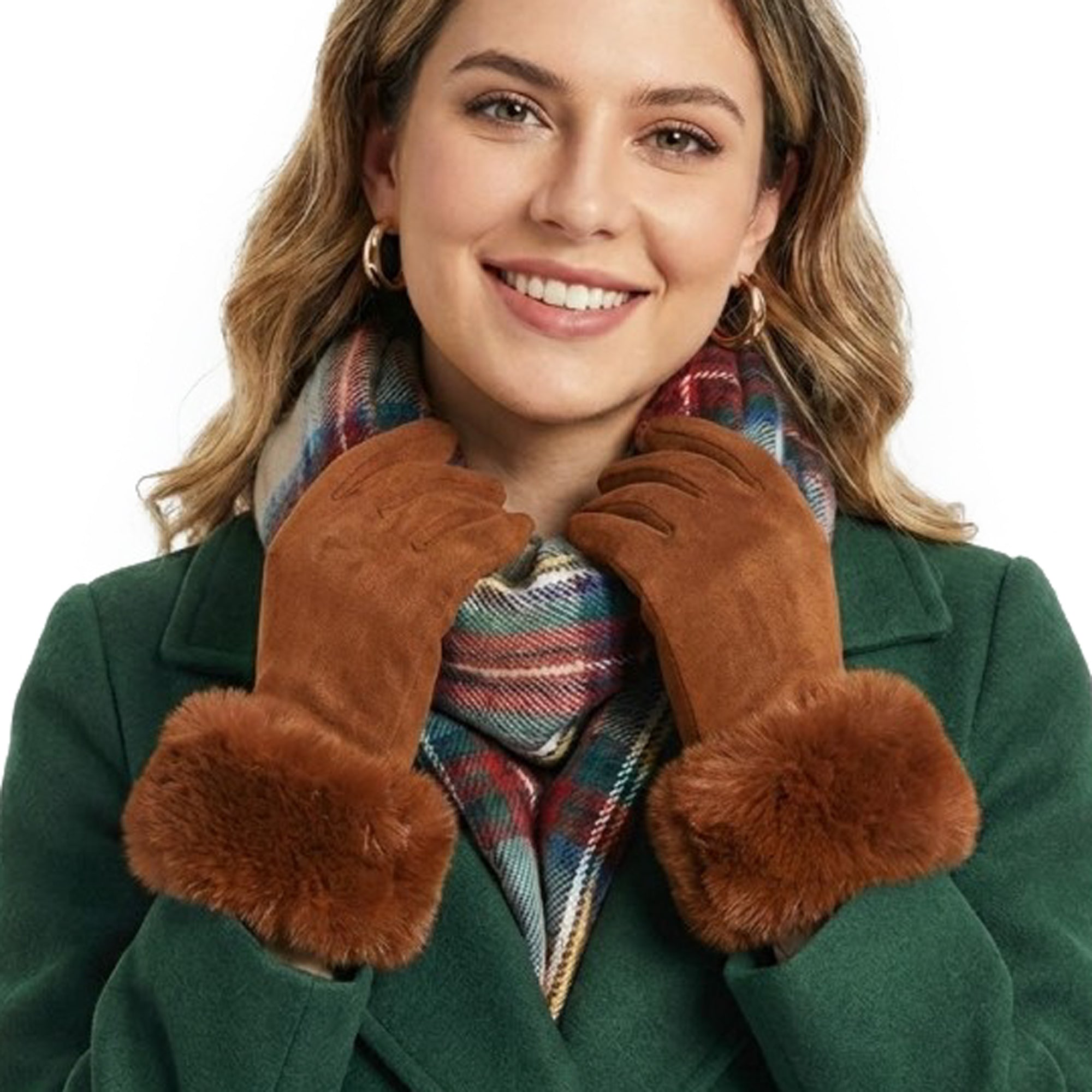 WINTER FUR brązowe damskie rękawiczki ocieplane dotykowe MORAMO