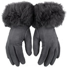 WINTER szare rękawiczki damskie dotykowe z futerkiem MORAMO