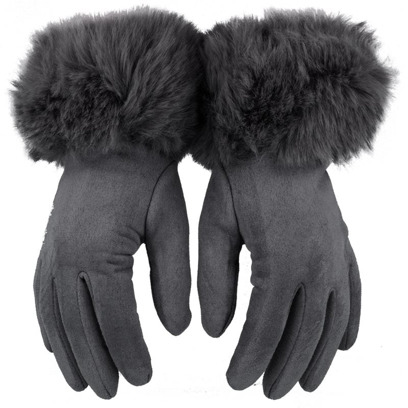 WINTER szare rękawiczki damskie dotykowe z futerkiem MORAMO